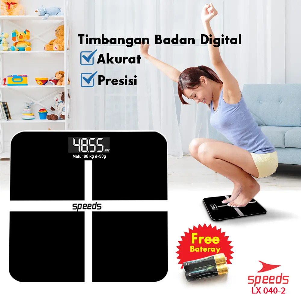 Timbangan Badan Digital 180KG Dewasa  Kaca Digital Termometer Speeds 040-2