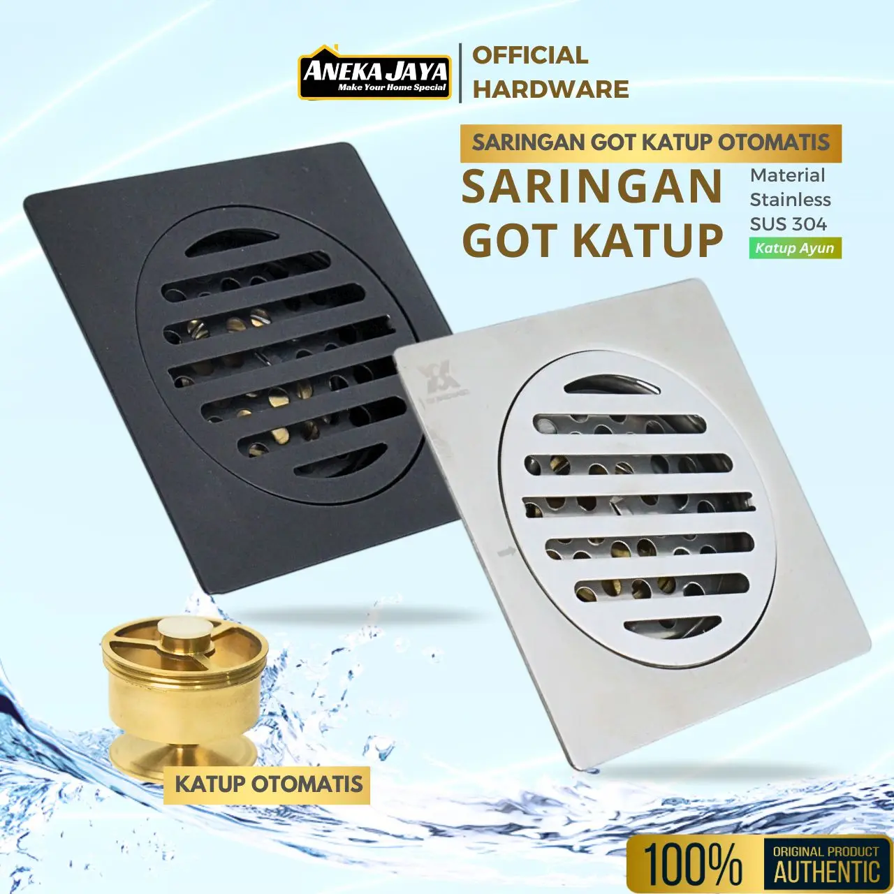 Floor Drain Saringan Got Stainlees Katup Kuningan Premium Tebal Anti Bau Kecoa Katup Otomatis Buka Tutup