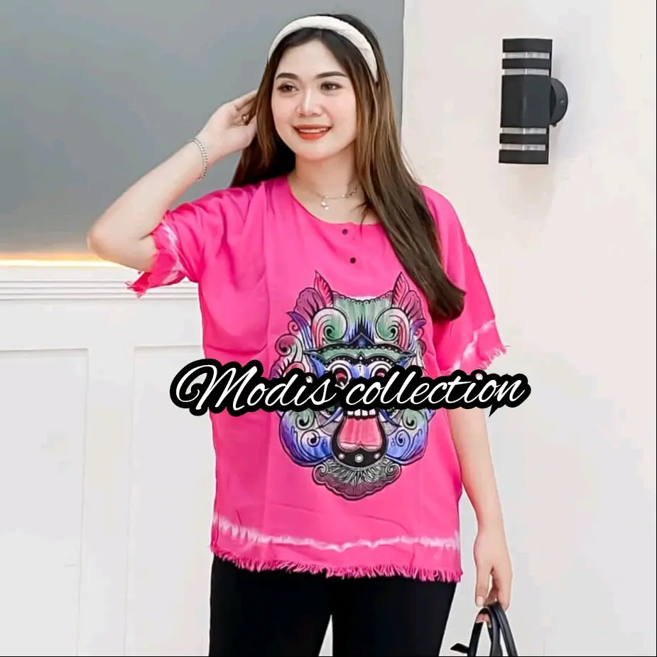 Atasan Wanita Cewek Motif Polos Kombinasi Barong Bali Baju Kaos Kasual Santai Lengan Samping Rumbai Pendek Bahan Rayon Katun Super Premium Tebal Dada Kancing Depan Busui Friendly Model Cantik Nyaman Panjang Top Baju Sedang Warna Warni Terbaru Kekinian