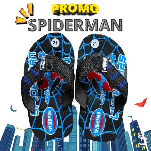 Sandal Anak Spiderman Ukuran 21-35, Material Spon, Anti Licin