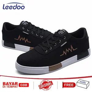Leedoo Sepatu Pria Kanvas Fashion Casual Running Sport Shoes Kerja Karet Sneakers Sekolah Hitam Sepatu Sekolah Siswa MC302