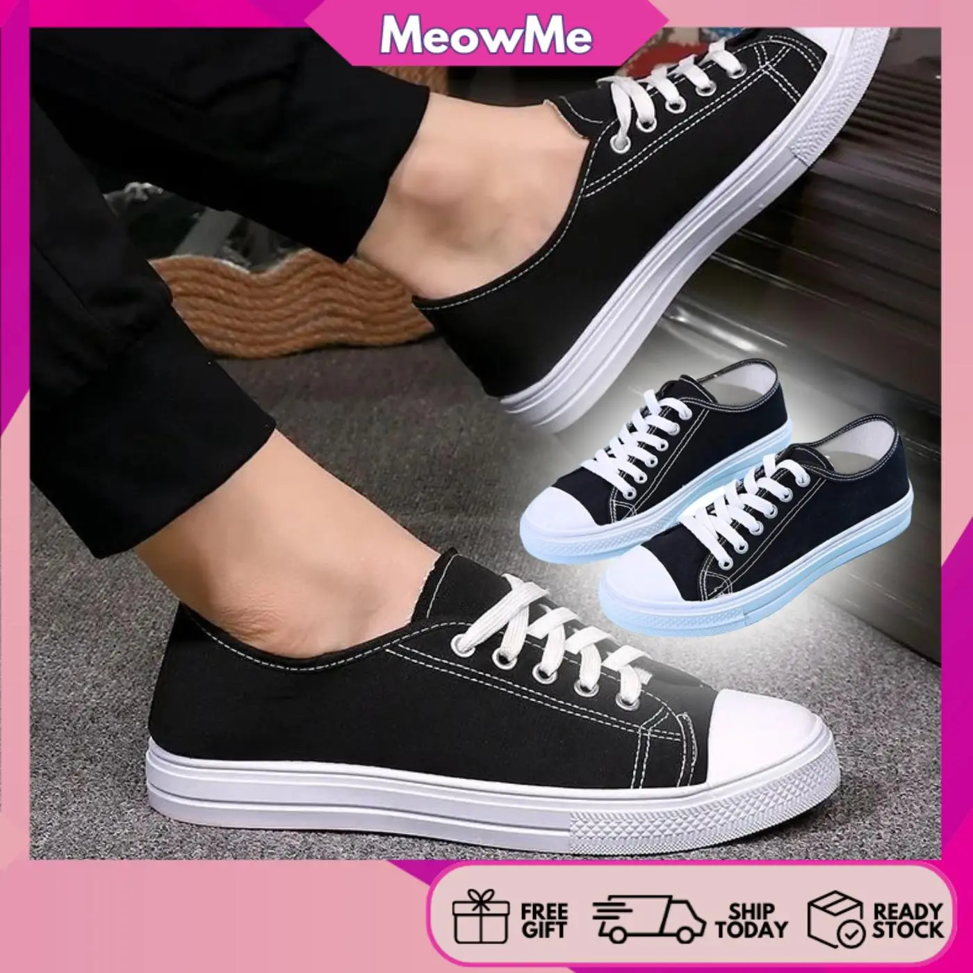 READYSTOCK MeowMe Kasut Canvas Lelaki Canvas Shoes Men black shoes Student SM339