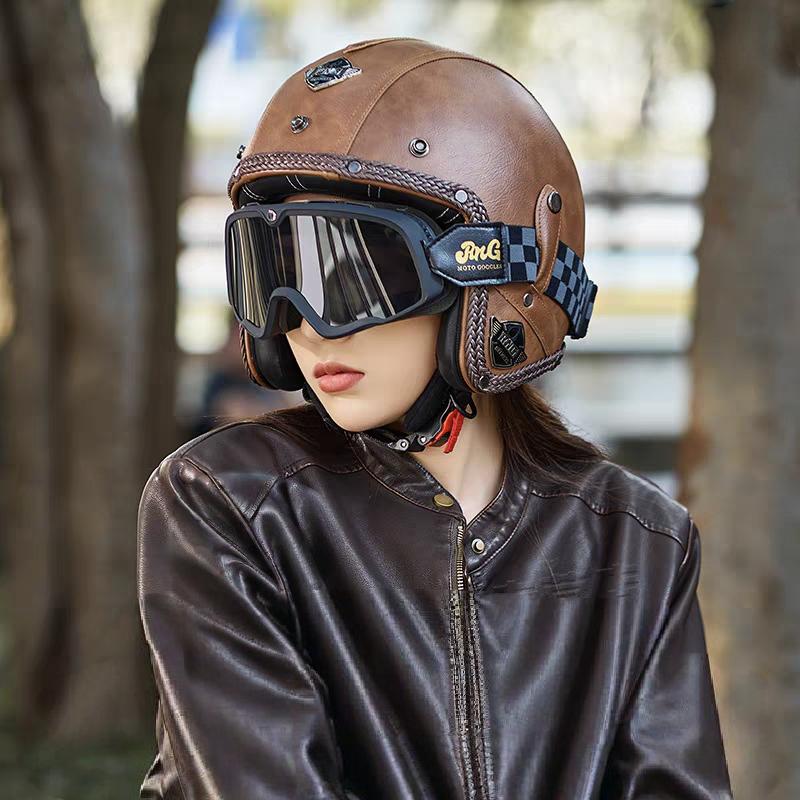 Mũ bảo hiểm xe máy, phong cách Cổ Điển Mũ bảo hiểm Harley, vỏ nửa, kính mũ bảo…