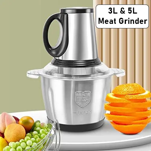 3-Speed Electric Chopper 3L/5L, Stainless Steel Meat Grinder, Versatile Food Processor, Kitchen Slicer, Egg Beater