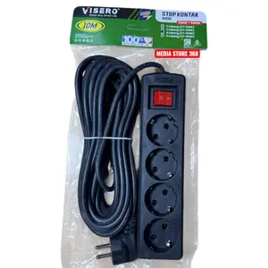 VISERO Stop Kontak/Terminal 5 Lubang Body HITAM Kabel 10M dengan Switch On/Off SNI Kabel Asli Tembaga Tahan Panas Kuat Tahan Lama