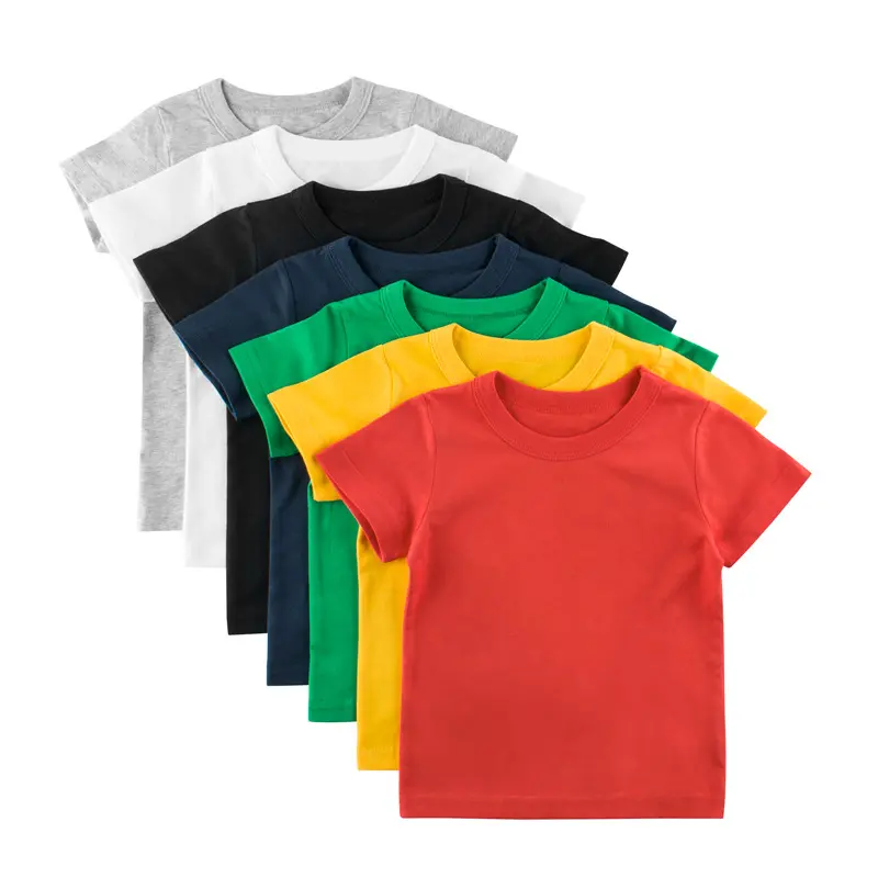 Kids T-shirt Boy Clothes Top Solid Boys Clothing Children Plain TShirt Short Sleeve Stitching Cotton Crew-Neck Kid Fashion Loose Round Neck Summer Top