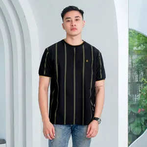 Matsuda Shinjo Black T Shirt Pria Kaos Stripe Baju Katun Garis