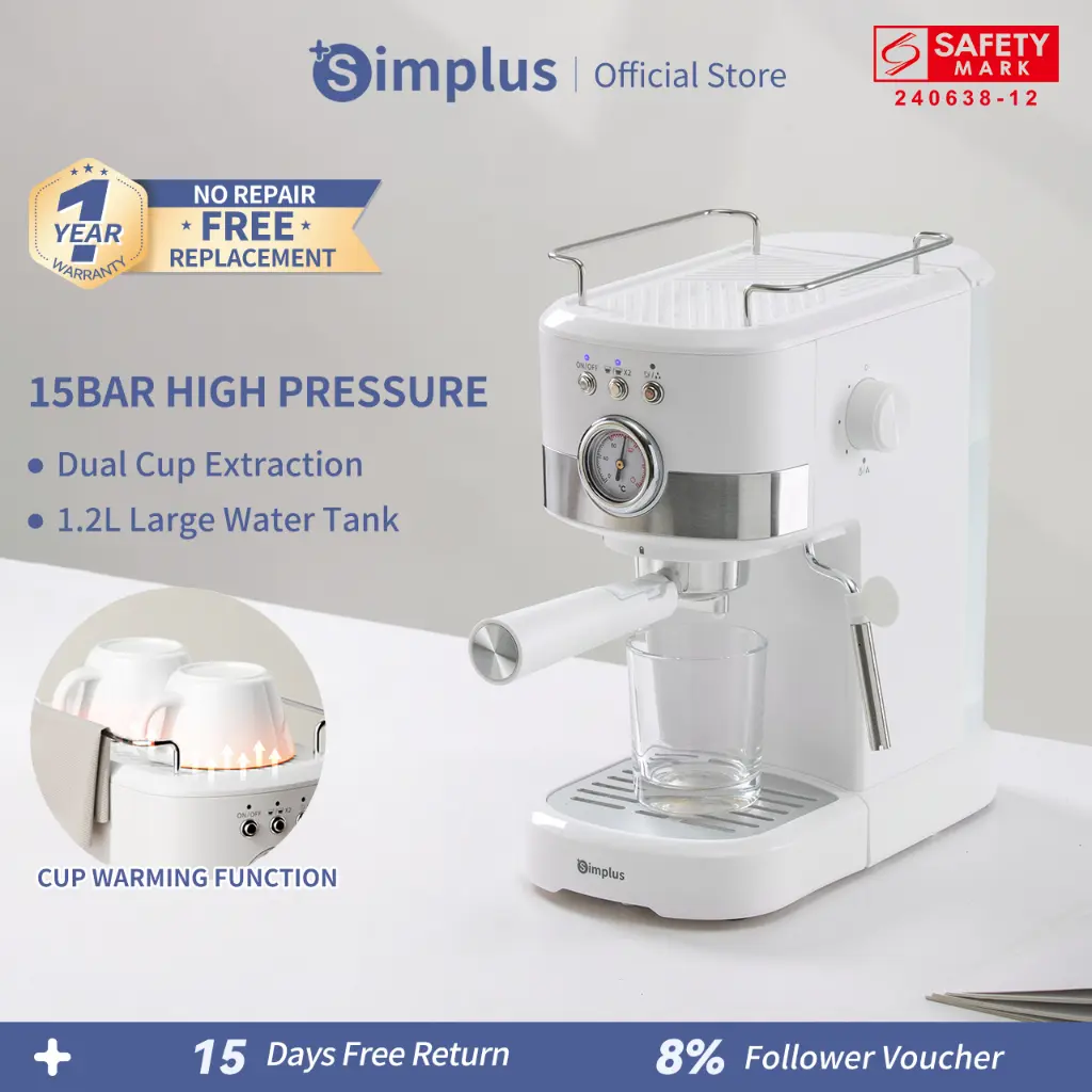 【NEW LAUNCH】Simplus Semi-Automatic Espresso Coffee Machine Single or Double Cup Options