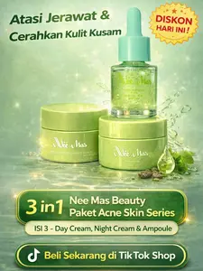 Nee.Mas Beauty Paket Acne Skin Series isi 3 - Day Cream, Night Cream, & Ampoule dengan Asam Salisilat Anti-Aging & Meredakan Kemerahan
