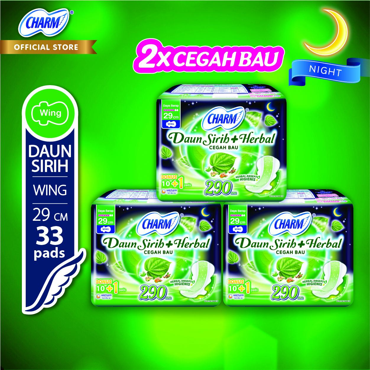 Charm Daun Sirih + Herbal Night 29cm 10+1 Pads - 3 Pcs