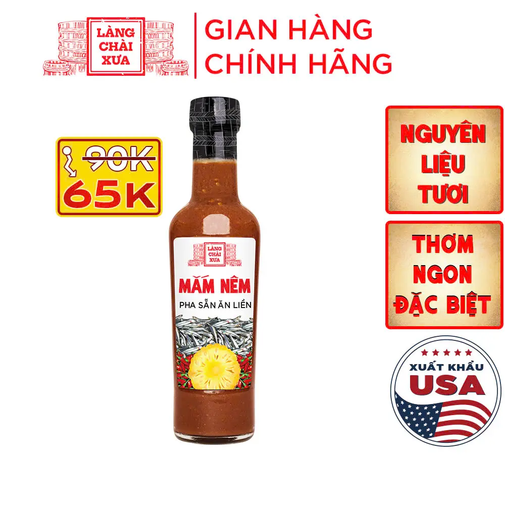 Mắm nêm pha sẵn cao cấp Làng Chài Xưa, nguyên liệu tươi, thơm ngon đặc biệt, chai thủy tinh 300g- TET