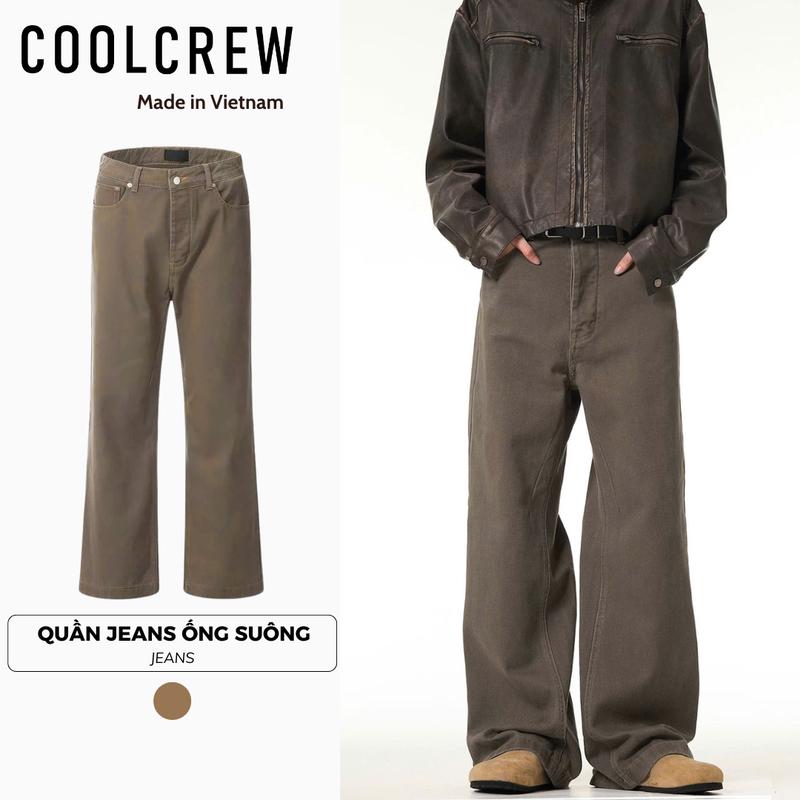 Quần Jeans Nam Ống Suông COOLCREW - Màu Nâu Rêu Casual Relax Straᶖght Fit QTD011