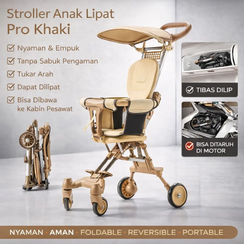 Khaki + Dengan bantalan + Dengan kanopi peneduh