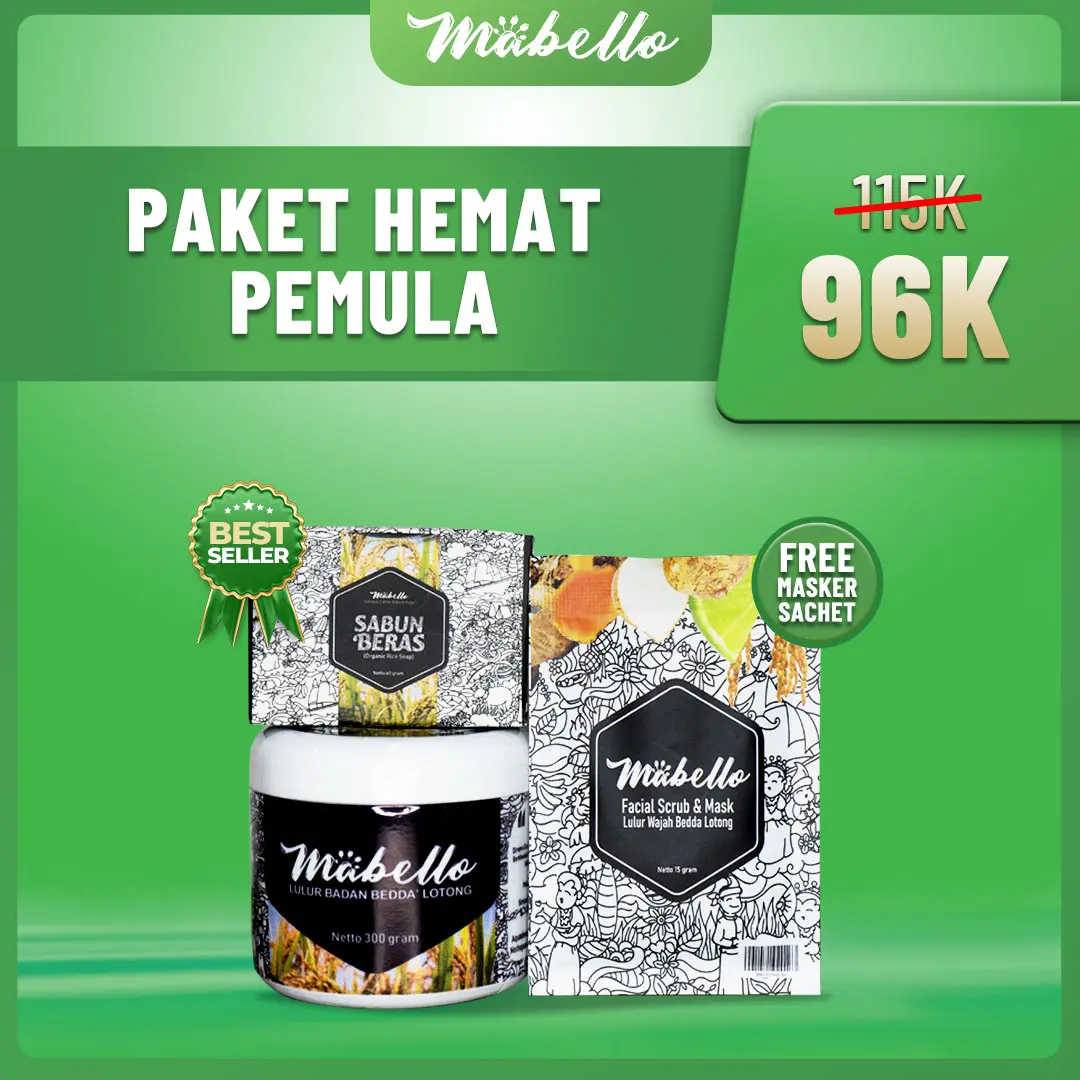 Mabello Paket Hemat Pemula / Lulur & Sabun Beddalotong Free Masker/Soap Mandi/ Melembutkan kulit