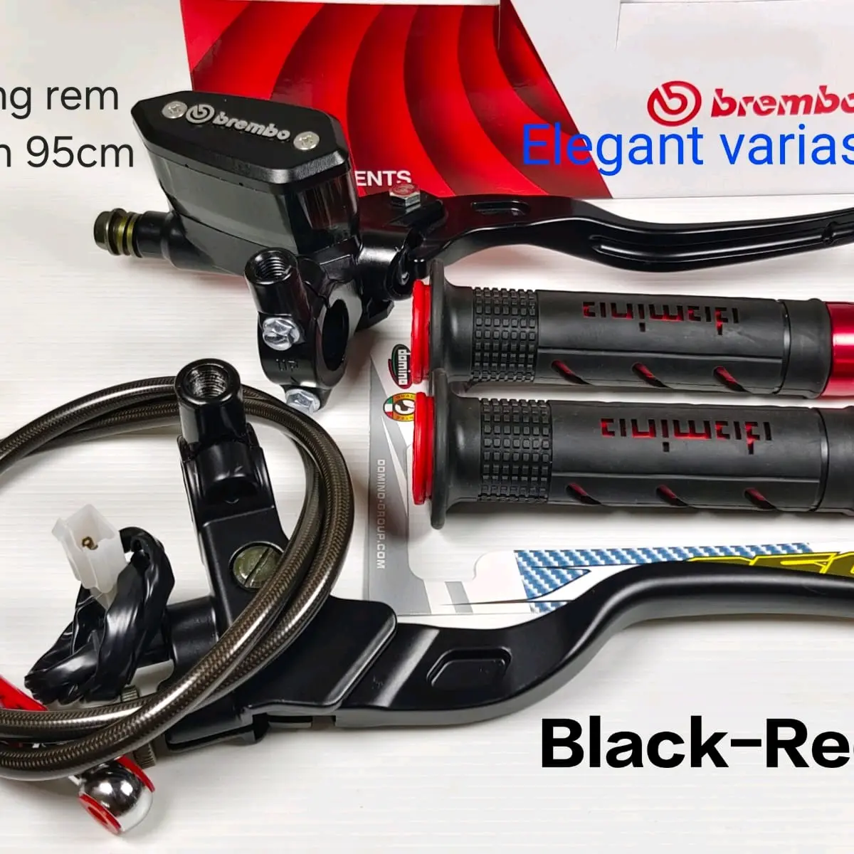 Kombo Rem Master Oval + Dominoo Grip + Jalu Stang + Selang Rem Depan untuk Motor (95cm/90cm) Handgrip Kopling Motorcycle