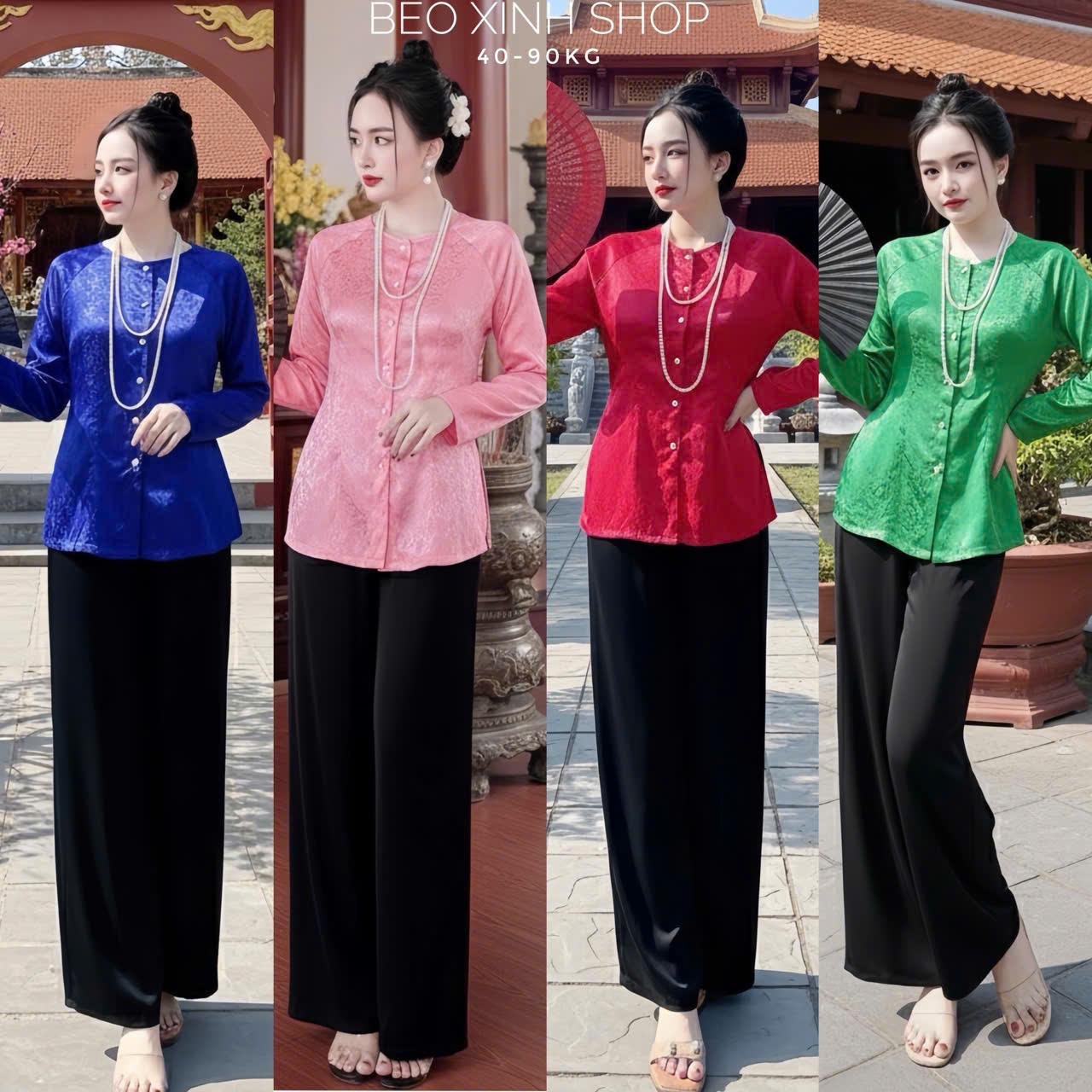 Đồ Lam - Pháp Phục Bigsize 50-100kg Áo Vải Gấm Quần Vải Măng gồ Nữ Women Top Xoè - A.5608