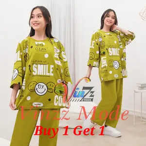 BUY 1 GET 1 !!! Setelan Oversize Wanita Cool Smile