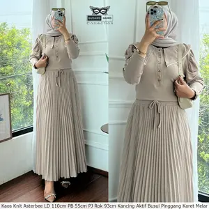 Setelan Rok Plisket Wanita Kekinian Marila Set Bahan Knit Asterbee LD 110cm PB 55cm PJ Rok 90cm Halus Adem Fashion Muslim Trendy