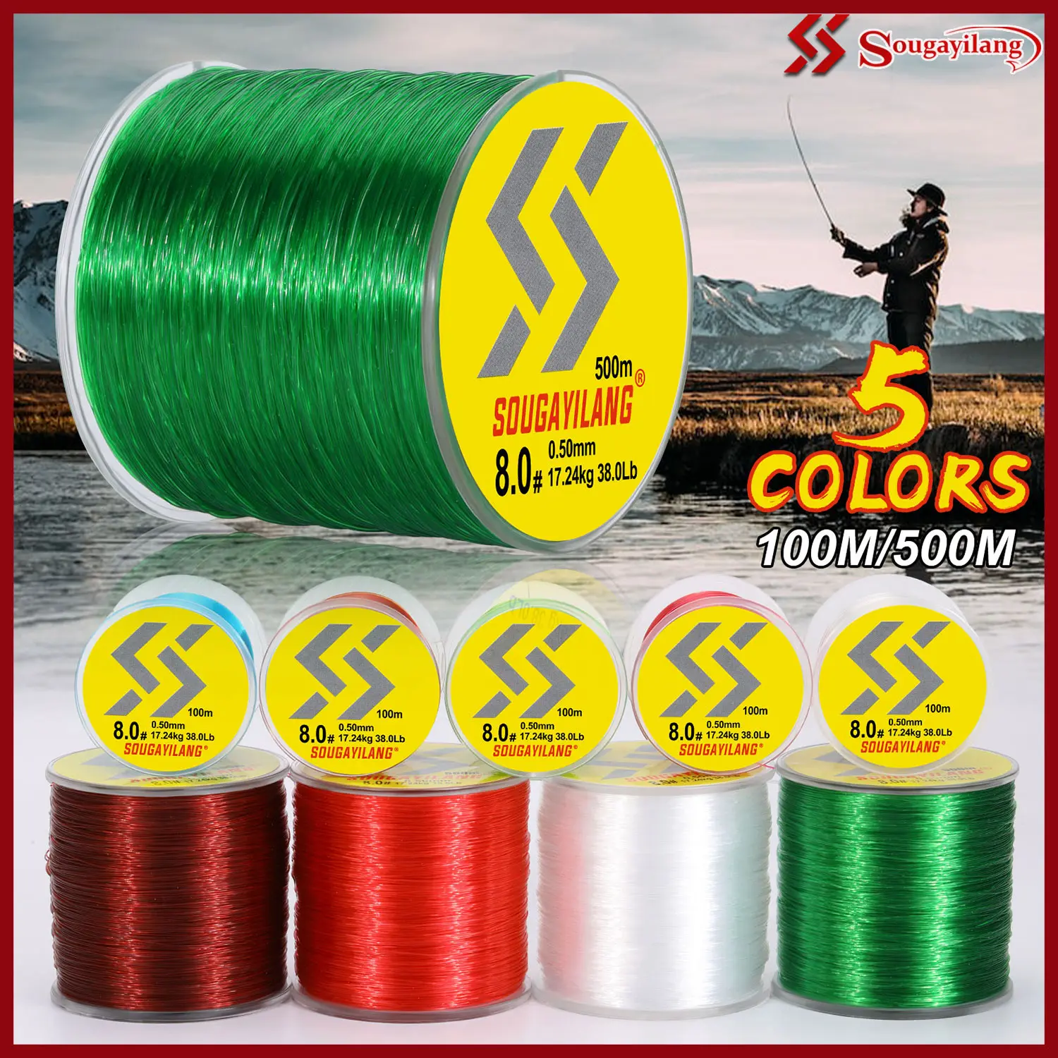 Sougayilang 100m/500m 7-38LB Nylon Fluorocarbon Fishing Line Sink Line Conversion Monofilament High Quality