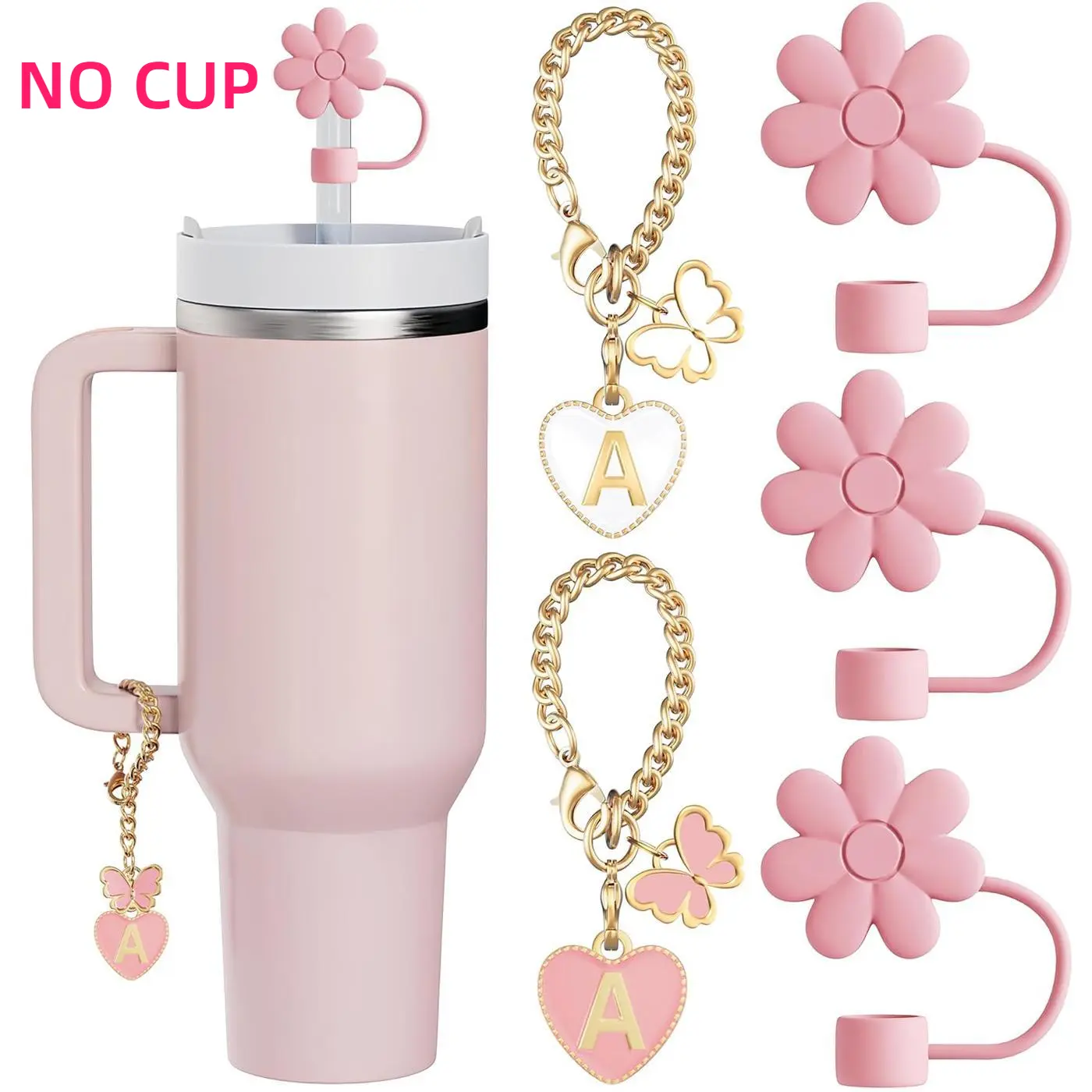 5PCS Straw Cover Cap Straw Toppers and Letter Charms for 30&40 Oz Tumbler with Handle Cup 10mm Straw Tumbler Accessories No Cup