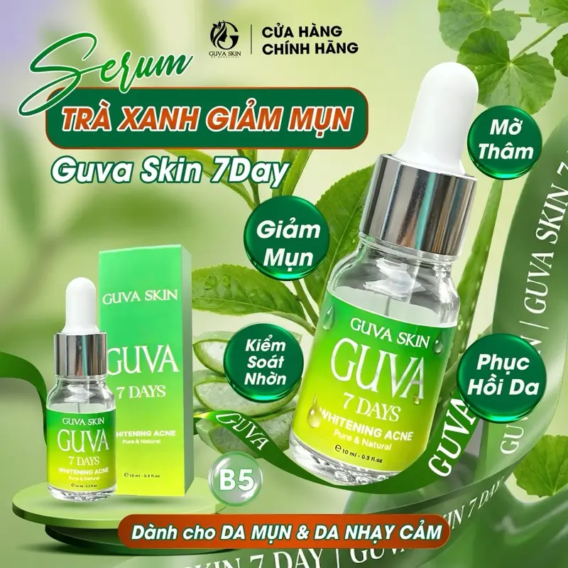 Serum Mụn GUVA 7 DAYS Trà Xanh Nha Đam | Giảm Mụn – Mờ Thâm – Hạn Chế Bí Tắc | Dành Cho Da Mụn – Da Dầu | 10ml