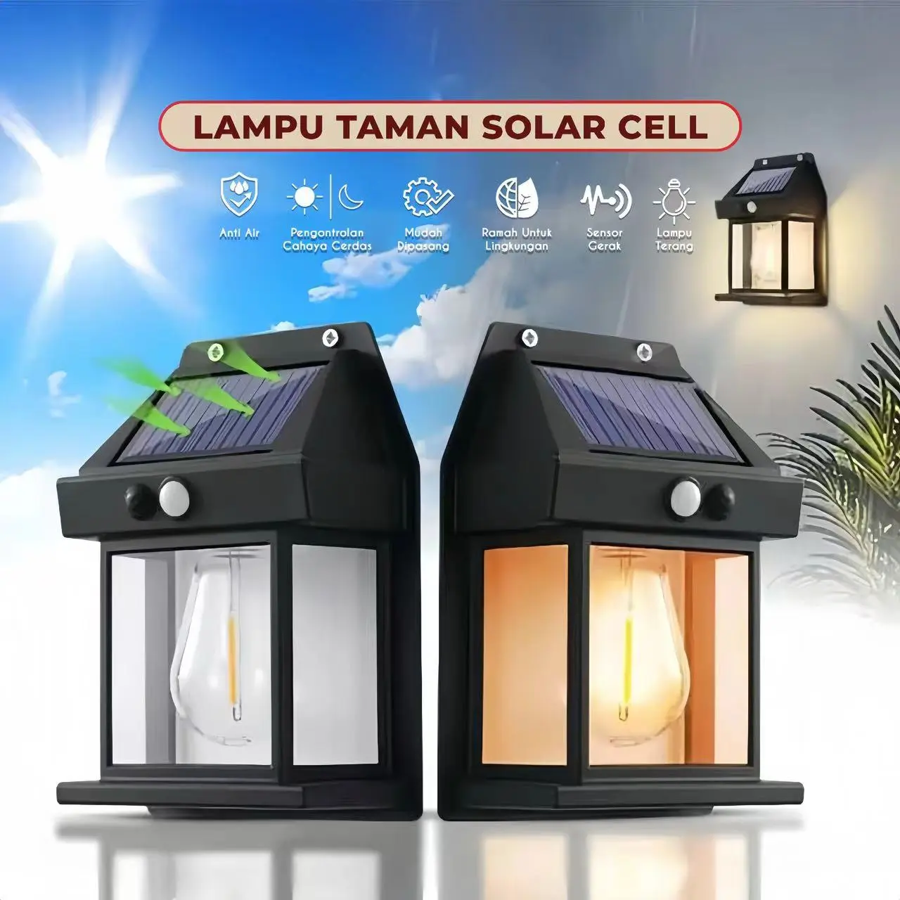 Lampu Solar Tenaga Suraya Lampu Taman Solar Cell Lampu Outdoor Tenaga Surya Model Rumah /LampuHalaman/Tanpa Listrik/Tahan Air/Mudah Dipasang/Produk Warna Hitam Kotak Kuning