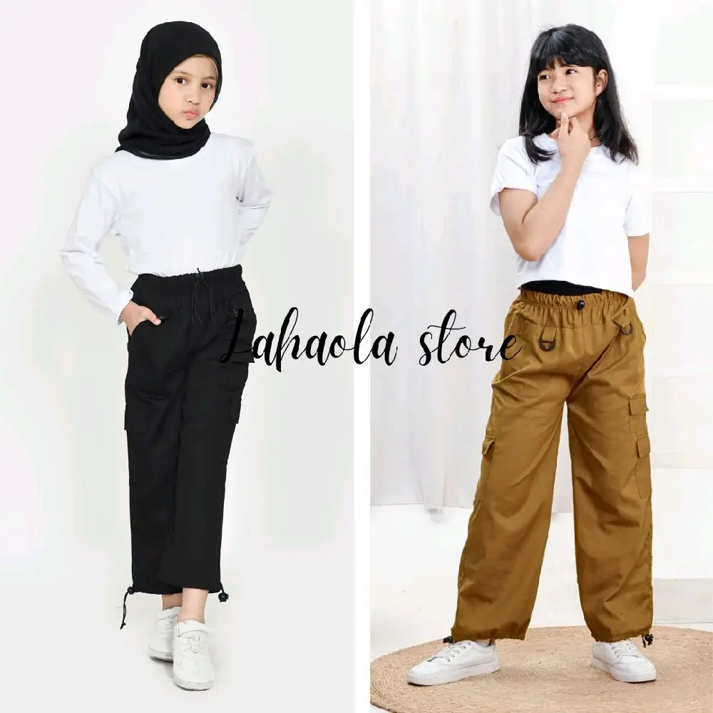 ROSE cargo anak perempuan Korean style 1-13 tahun katun drill abu hitam