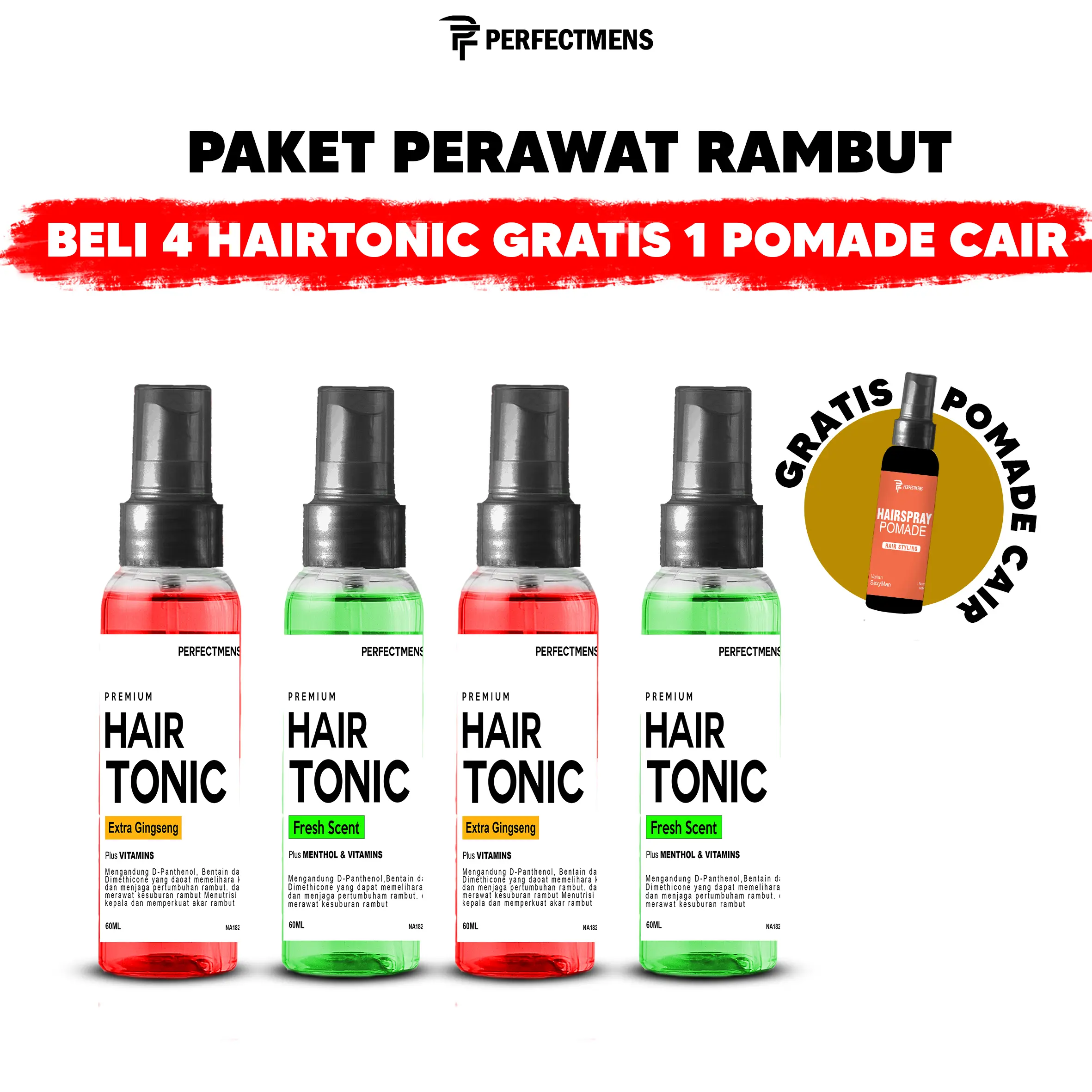 DAPAT 4PCS HAIR TONIC YANG GRATIS 1 POMADE CAIR PERFECTMENS PERAWATAN RAMBUT RONTOK DAN MEMPERCEPAT PENUMBUHAN RAMBUT VITAMIN RAMBUT PERFECTMENS