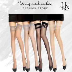 ST2076> Stocking Legging Panjang Wanita Motif Transparan Model Garis Garis Cantik Lingerie Wanita Renda