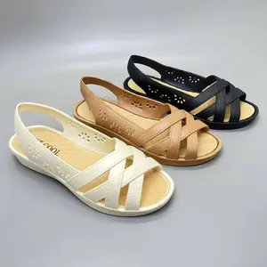 Size 37-40 7009 Sandal Wanita Wedges Flat Shoes Sandal Slip On Karet Lentur