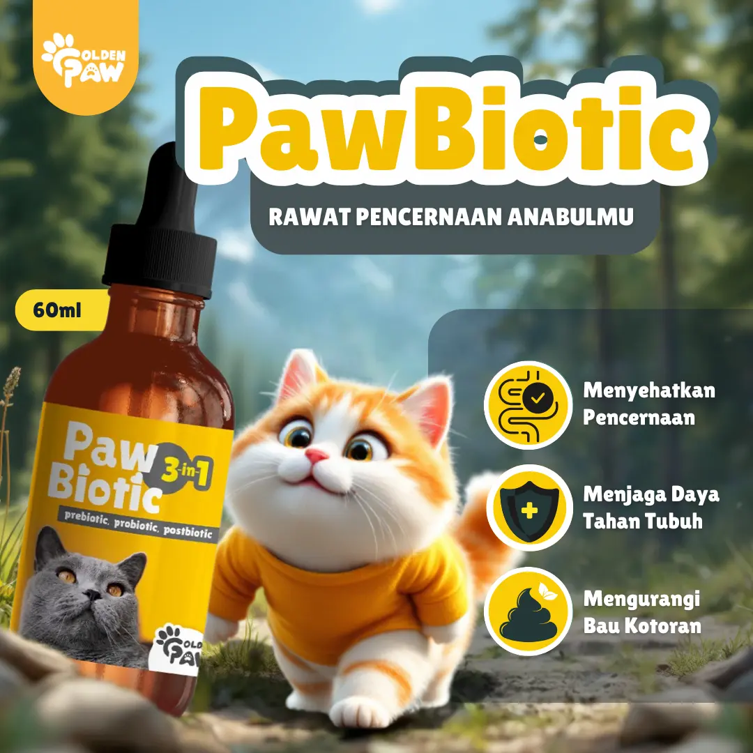 Golden Paw - Pawbiotic Vitamin Mengurangi Bau Kotoran Meningkatkan Sistem Pencernaan Kucing Anabul Premium