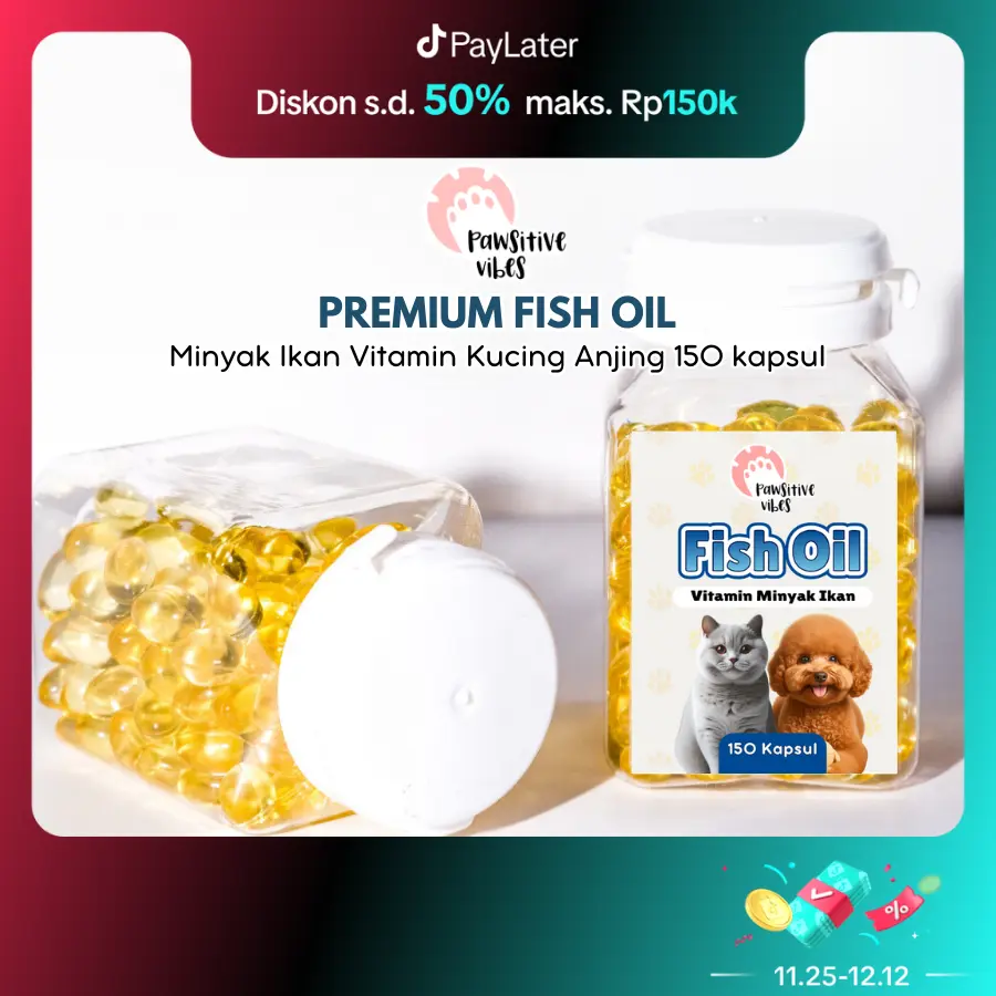 Pawsitive vibes Minyak Ikan Vitamin Kucing Anjing Fish Liver Oil 150 Kapsul vitamin minyak ikan