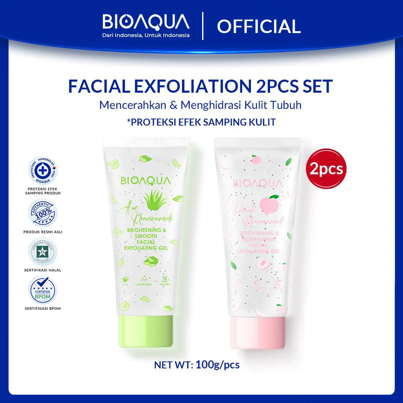 【BPOM】BIOAQUA face scrub Aloe/Peach Facial Exfoliating Gel 100g deep peeling face scrub Brightening & Smooth peeling wajah mengelupas2pcs/set