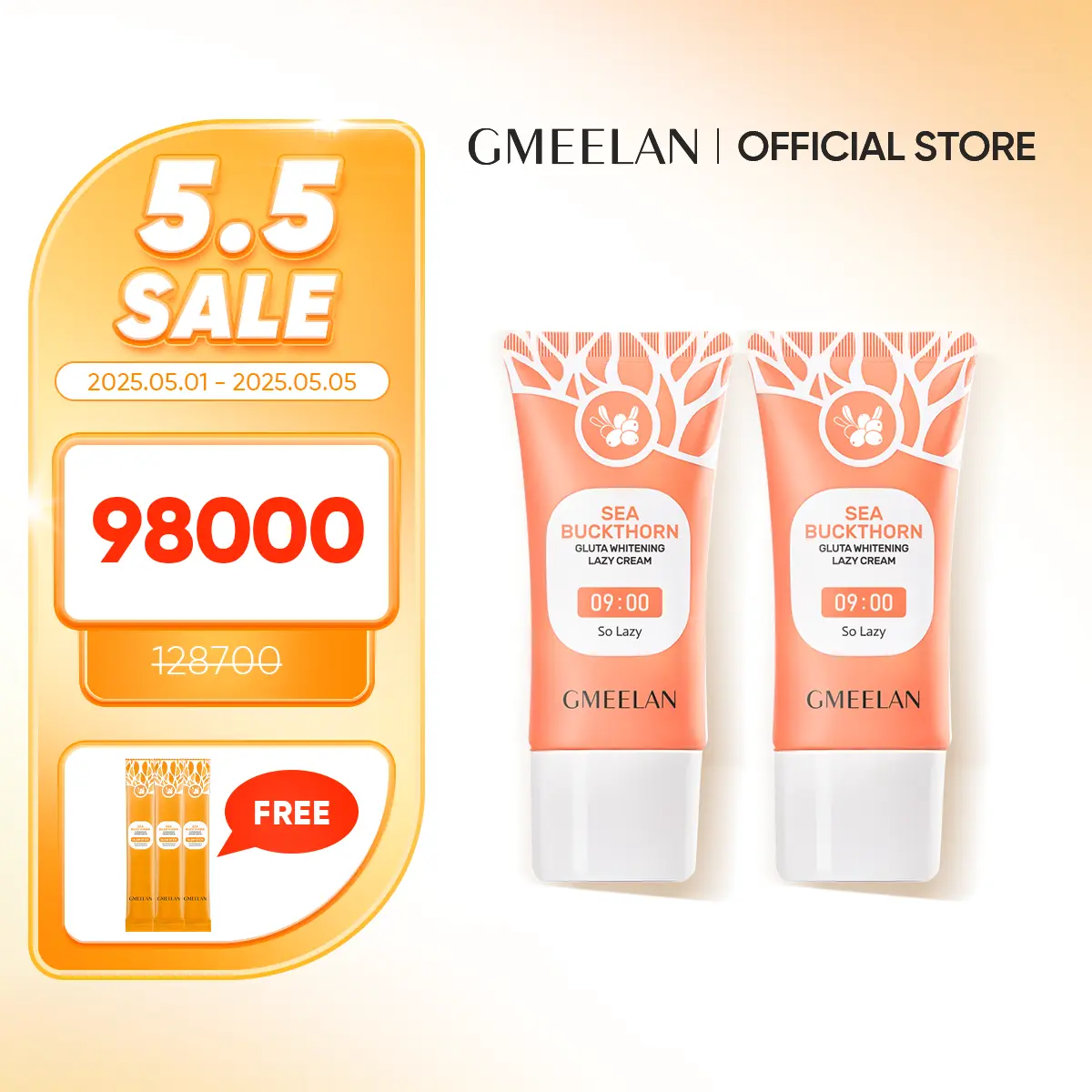 GMEELAN 2PCS Krim Sea Buckthorn Gluta Lazy Cream 30g*2, Niacinamide Pemutih Wajah