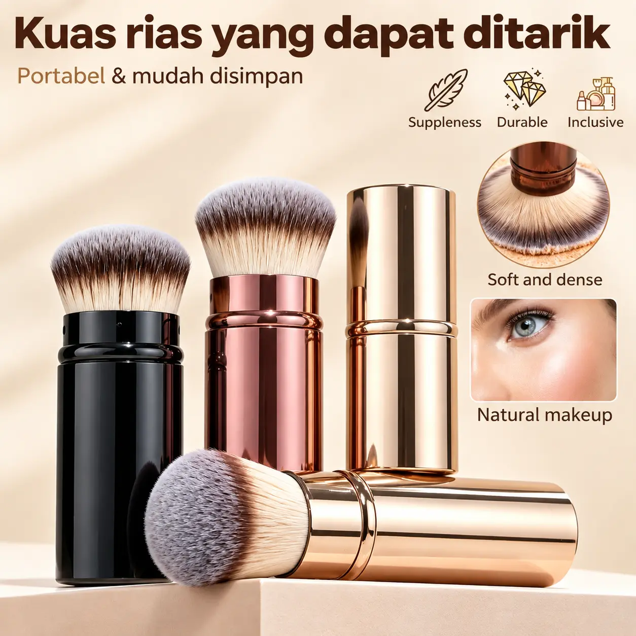 Kuas Makeup｜kuas rias portabel model tarik tutup, mudah dibawa travelling  #AlatMakeupMurah