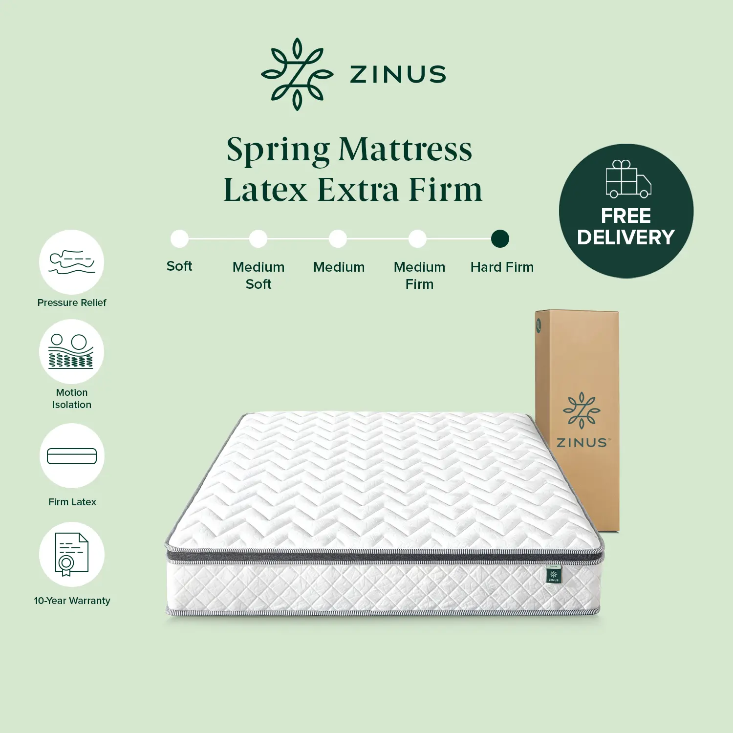 Spring Mattress Zinus Pocket Hybrid Latex Extra Firm 25cm mattress
