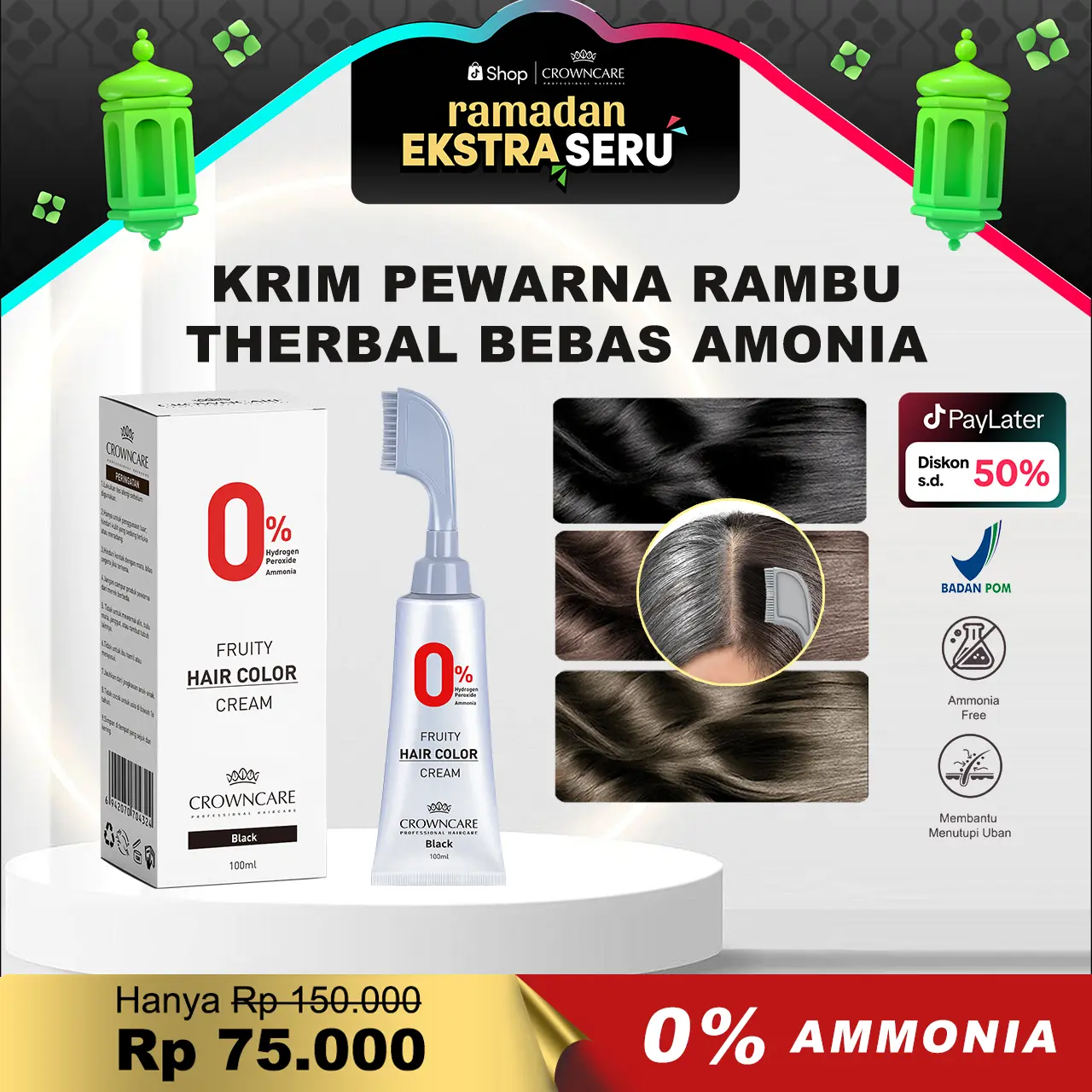 [ Kualitas Terbaik, Hasil Instan] CrownCare Hair Coloring Cream Penghitam Rambut Uban | Sisir Pewarna CC | Fruit-scented Krim Pewarna Rambut Wangi Membantu menghitamkan uban, menghitamkan rambut Dengan Sisir Cat Dye No SLS Ammonia free