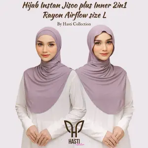 HASTI- Hijab Instan Jisoo Plus Inner 2in1 Size L Kaos Rayon Airflow Bahan Tipis Lembut Adem