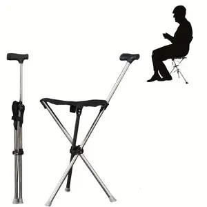 Tongkat Jalan dengan Kursi Lipat 2in1 Baban 130 kg Foldable Cane Chair Portable Material Stainless Steel