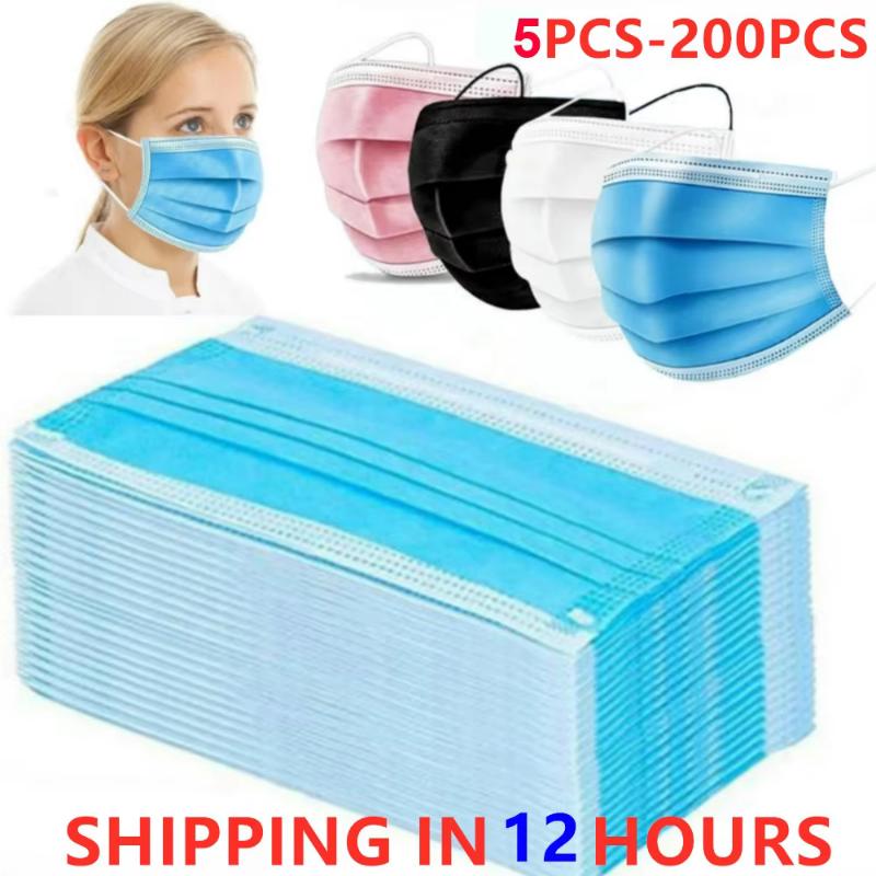 {wesfsge} Pink Black Disposable Non-woven 3-layer Face Mask Breathable Mask With Elastic Earband Breathable Adult Mouth Mask