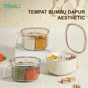 YESALL Tempat Bumbu Dapur set 4 in 1 Free Sendok Aesthetic Wadah Toples Bumbu Dapur 4 Sekat Tempat Kotak Penyimpanan Bumbu Dapur Multifungsi Estetik Storage Box Tempat Bumbu Dapur Wadah Bumbu Dapur Aesthetic