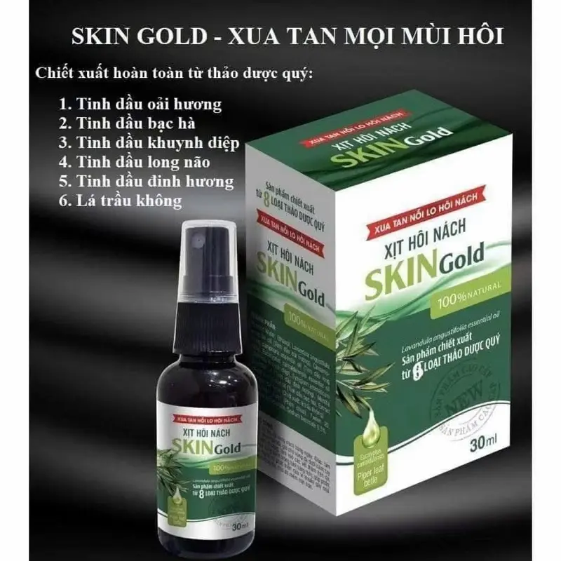 Xịt Hôi Nách, Hôi Chân SKingold. Sản phẩm được chiết xuất từ 9 loại thảo dược