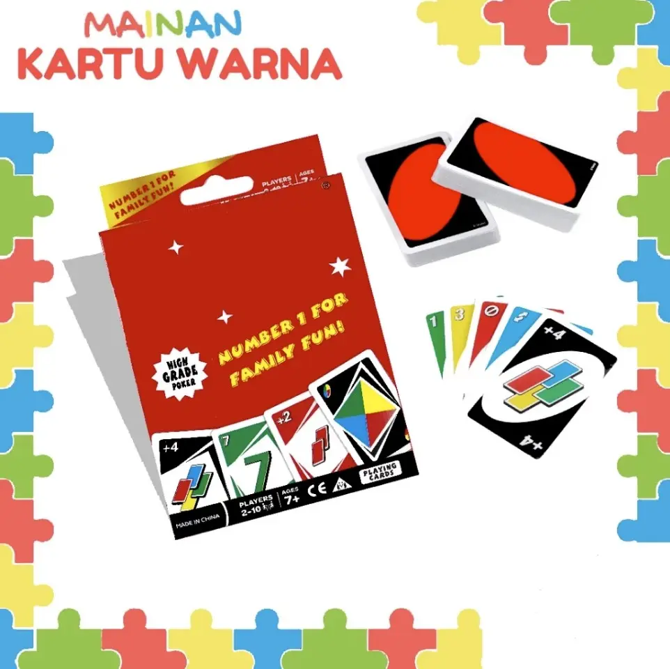 Mainan Anak Kartu Family Game Permainan Card Toys - 108 Kartu Biru, Hijau, Merah, Kuning, Skip, Reverse, dan 8 Kartu Random Warna