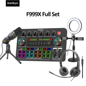Bonkyo Paket Streaming Lengkap F999X: Sound Card + Mikrofon M100 + Headset OH06+ Lampu Pengisi | Cocok untuk Penyanyi TikTok, Streaming Game & Rekaman