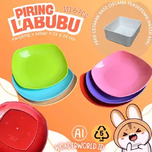 [ISI 3/6 PCS] PIRING SEGI MOTIF LABUBU (UKURAN 24X24) +FREE CETAKAN NASI CAP AI PIRING PLASTIK KITCHENWARE BPA FREE AMAN KUALITAS TINGGI DESIGN UNIK