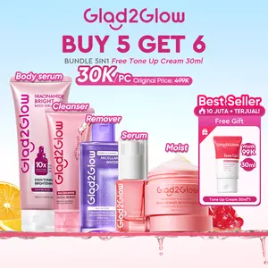 [Hemat] Glad2Glow 6in1 Super Glow Set -Niacinamide Body Serum+Niacinamide Cleaser+Brightening Moisturizer+Brightening Serum+Glowing Toner | Retinol Set For Retinol Body Serum +Moist+ Serum | Acne Set For Peeling Solution+Gel Cleanser Suitable for all skin