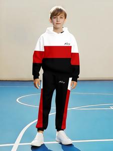Conjunto de sudadera con capucha y pantalones para niños, estampado 3D, casual de poliéster para primavera y otoño, corte cómodo para actividades al aire libre