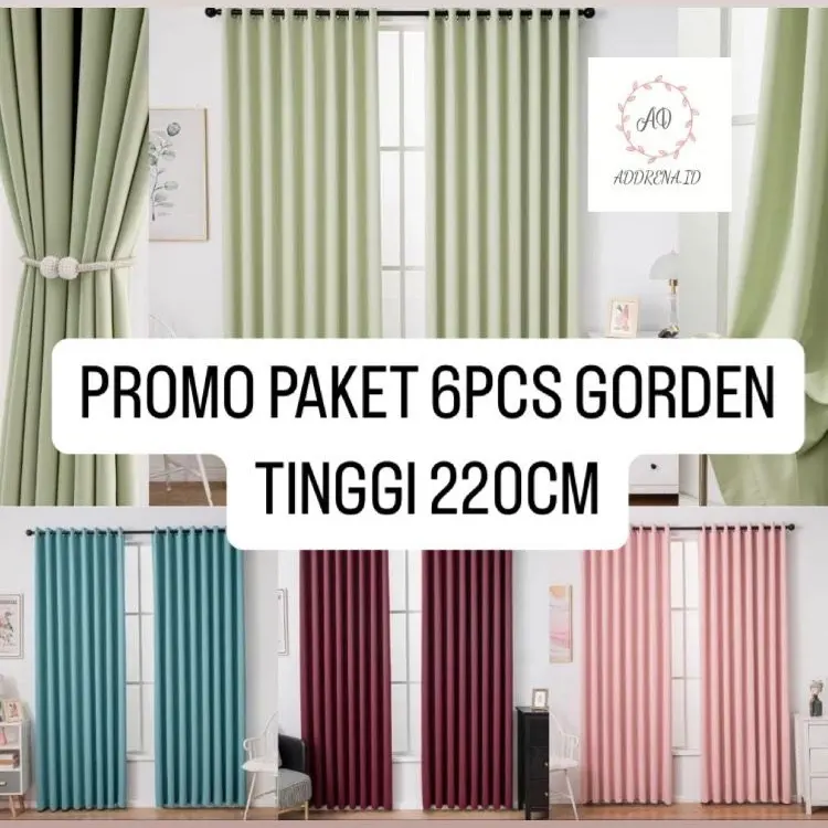 6PCS PAKET PROMO GORDEN SMOKRING JENDELA PINTU TINGGI 220CM MENGGUNAKAN 10 LUBANG CINCIN