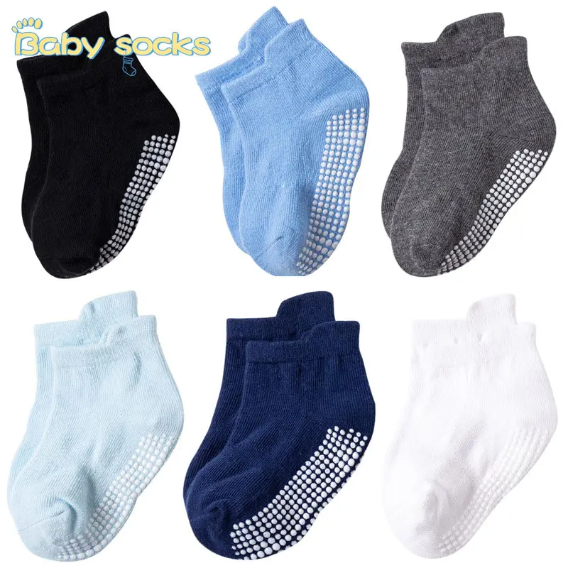 6 Pairs / Lot Lovely Candy Color Non-slip Socks For Children Cotton Casual Summer Socks For Boys Girls 0-6 Years Old