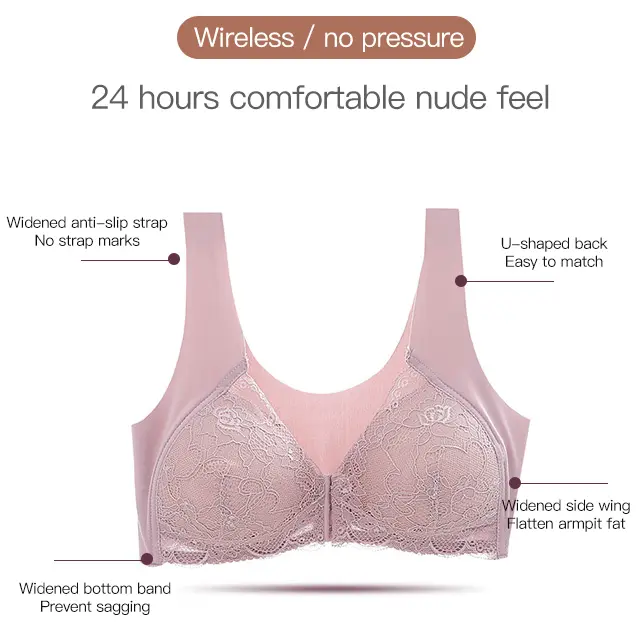 No wire front button bra Traceless Thin gather together Adjustable type one piece lace fabric side b